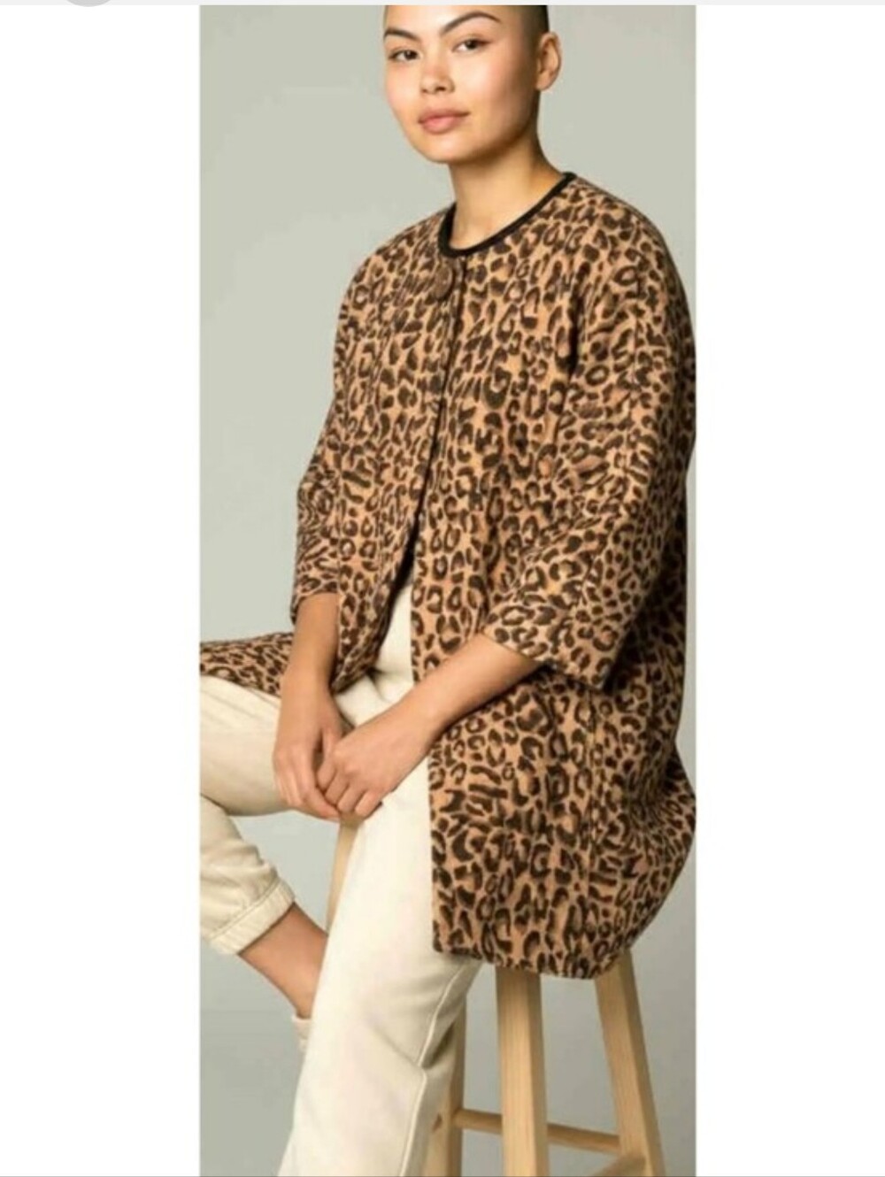 Vintage Cabi Ellavie Leopard Print One Button Long Swing Jacket Coat XS